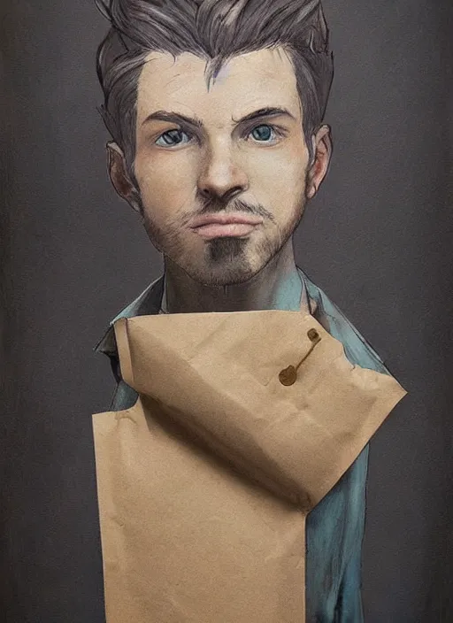 Image similar to a portrait of man with paperbag! on head, an ultrafine detailed painting, detailed painting, boris valejo. octopath traveler
