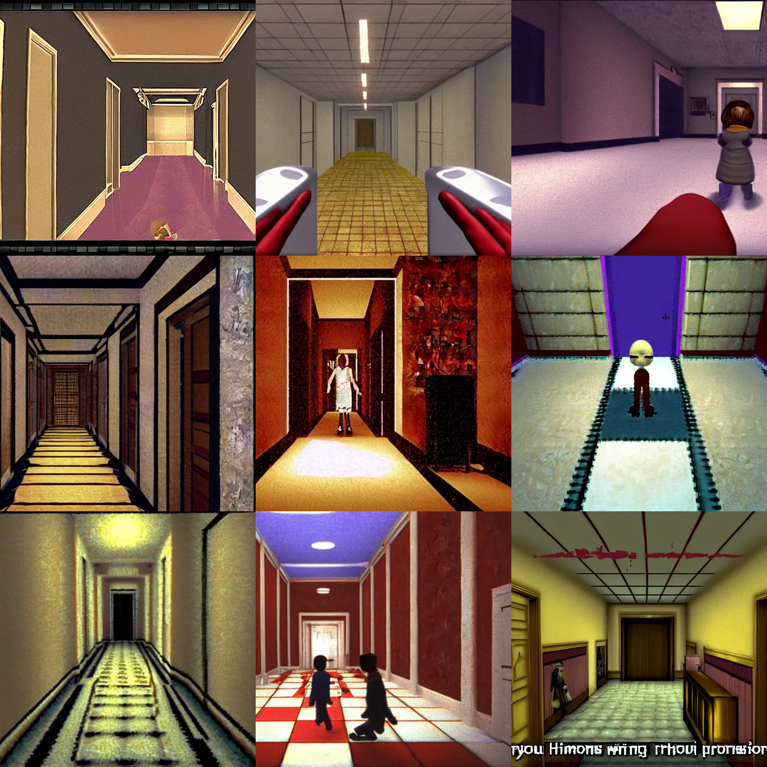 Prompt: The Shining (1980) as a platformer released in 2002 for Playstation 2, retro 3D gameplay emulator screenshot, ESRB, third person