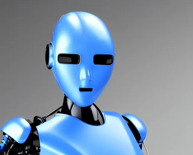 Image similar to A blue skin cyborg robot college student with a black antennae for a nose