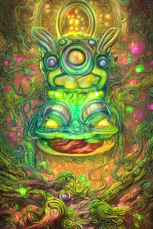 Prompt: creature sushi roots cactus elemental flush of force nature micro world fluo light deepdream a wild amazing steampunk baroque ancient alien creature, intricate detail, colorful digital painting radiating a glowing aura global illumination ray tracing