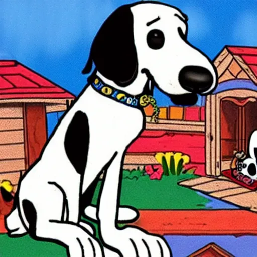 Prompt: snoop dog lying on top of snoopy's dog house, high detail