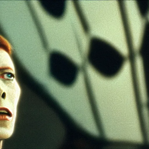 Image similar to film still of David Bowie as David Bowman in 2001 a space odyssey, 4k