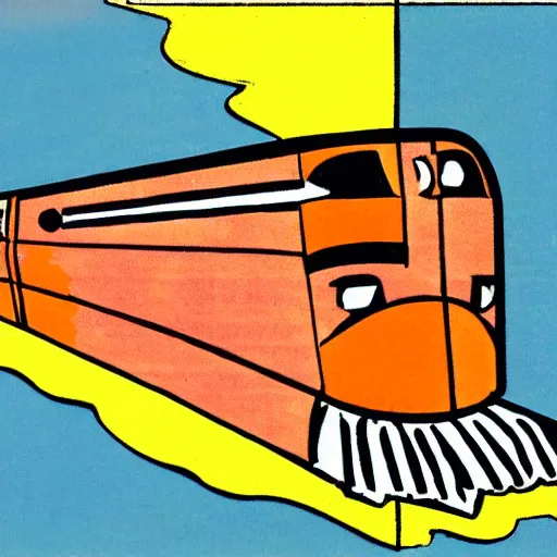 Image similar to Volk clip art style of a train, 1970s clip art