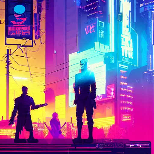 Prompt: jaime lannister and brienne of tarth fighting against a horde of neon zombies, cyberpunk art by james gilleard, cgsociety, retrofuturism, synthwave, retrowave, outrun