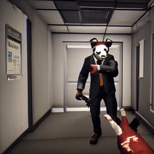 Image similar to Screenshot from the PC game Payday: The Heist demonstrating the fursuit unlock