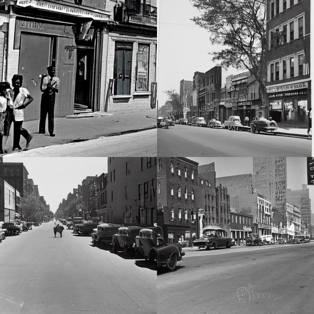 Prompt: photograph of a harlem street in the 1 9 5 0 s