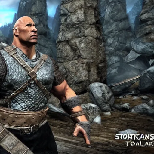 Prompt: Dwayne The Rock Johnson in the Skyrim game