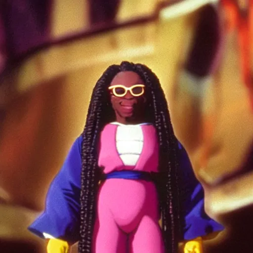 Prompt: “an animation still of Whoopi Goldberg as a character in Dragon Ball Z (1990)”