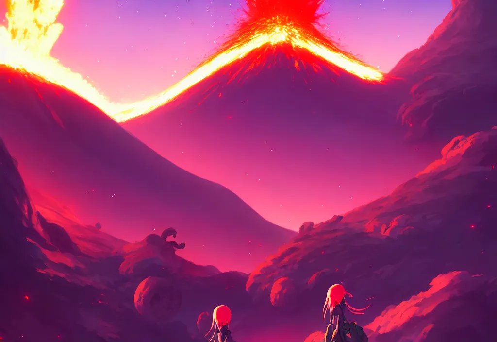 Prompt: volcano on a alien planet, anime, official fanart behance hd artstation by jesper ejsing and makoto shinkai, 4 k