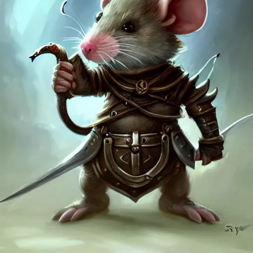 Prompt: cute little anthropomorphic Rat wearing Knight armor, ultra wide lens shot , tiny, small, short, cute and adorable, pretty, beautiful, DnD character art portrait, matte fantasy painting, DeviantArt Artstation, by Jason Felix by Steve Argyle by Tyler Jacobson by Peter Mohrbacher, cinematic lighting