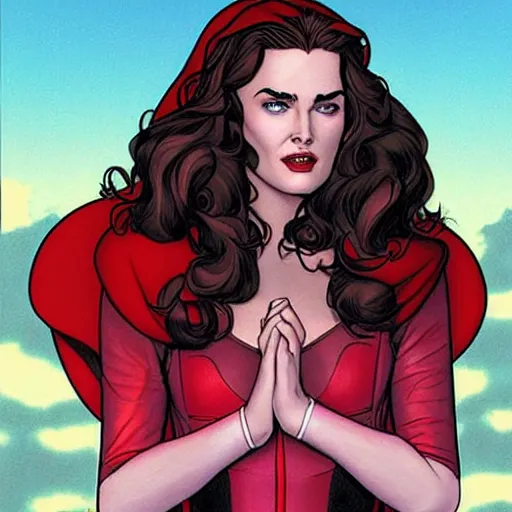 Prompt: Brooke Shields as Scarlet Witch by the artist Jenny Frison.