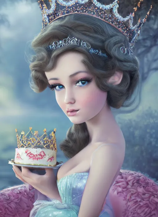 Prompt: closeup face profile portrait of a fairytale princess wearing a crown eating cakes, bikini, depth of field, zeiss lens, fashion photoshoot, by nicoletta ceccoli, mark ryden, lostfish, dan decarlo, bob clampett, max fleischer, breathtaking, 8 k resolution, extremely detailed, beautiful, establishing shot, artistic, hyperrealistic, octane render