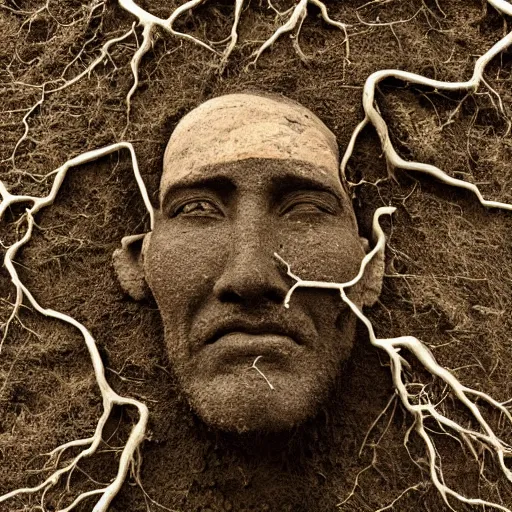 Prompt: a portrait of a man made of roots earth and stone, earthy, nature