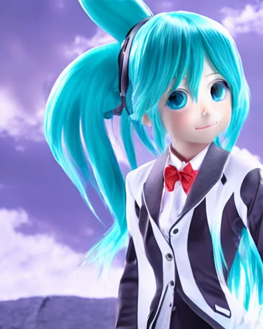 Image similar to Hatsune Miku in the role of Jonny Silverhand, amazing short, 8K, IMAX, ultra detailed