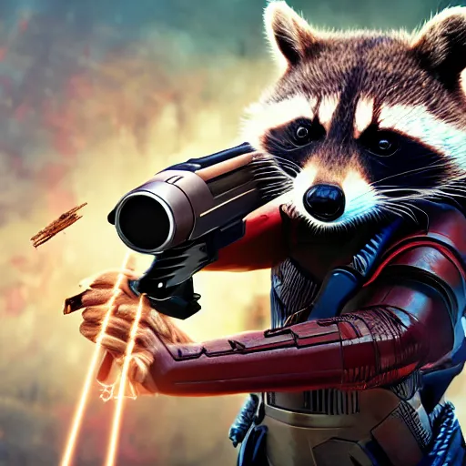 Image similar to racoon holding a laser gun, digital art, guardians of the galaxy style, centred award winning 4K