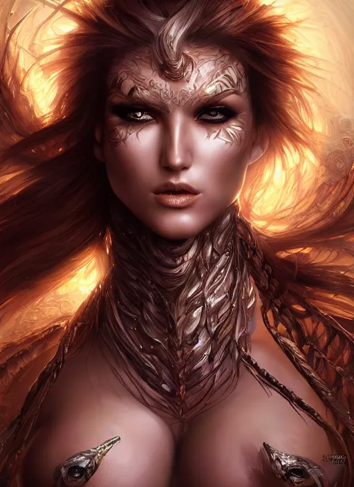 Prompt: a higly detailed airbrush full body shot and face portrait painting of a sensual fantasy female character, pathfinder, dynamic lighting, ambient lighting, deviantart, art by artgerm and simon bisley and karol bak