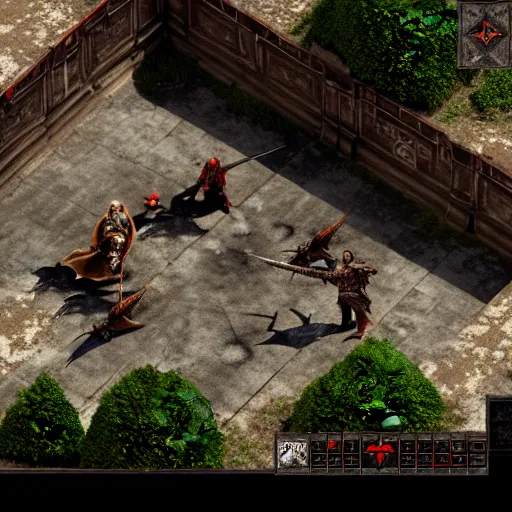 Image similar to diablo 2, world war 2, ps 5 screenshot, isometric view, third person gameplay, 3 d render, cryengine, highly detailed