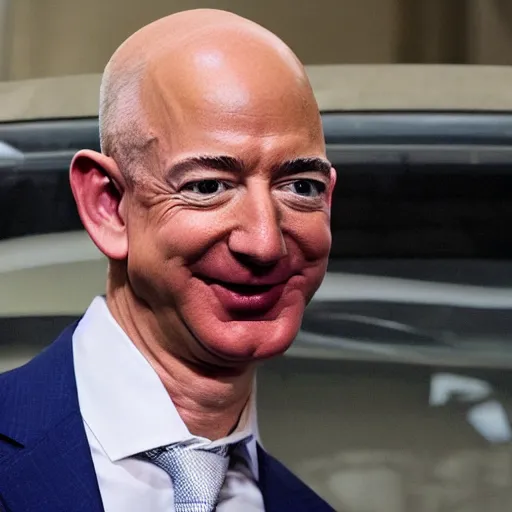 Image similar to jeff bezos with a cone head