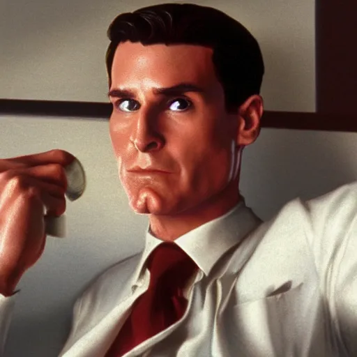 Prompt: average patrick bateman fan, 4 k photorealism