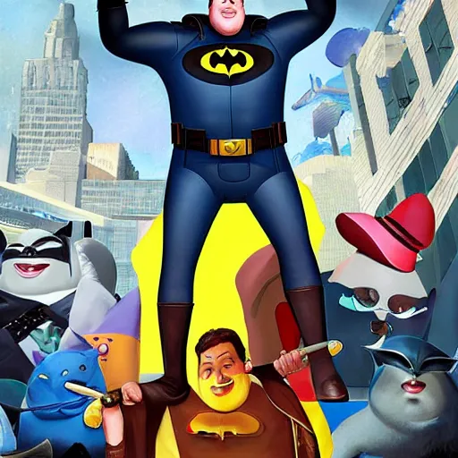 Prompt: paul blart as batman, pixar cute, highly detailed, sharp focus, digital painting, artwork by Victor Adame Minguez + Yuumei + Tom Lovell + Sandro Botticelli