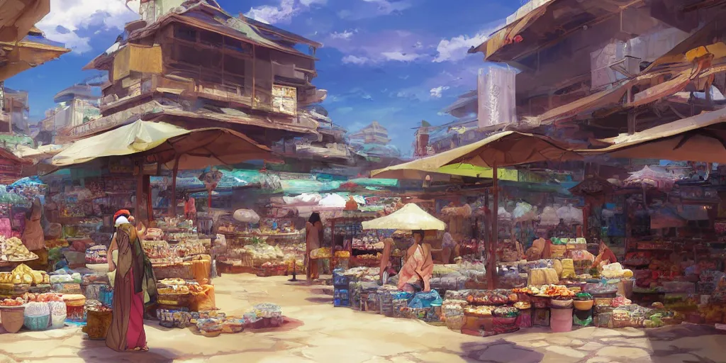 Image similar to arabian marketplace by makoto shinkai