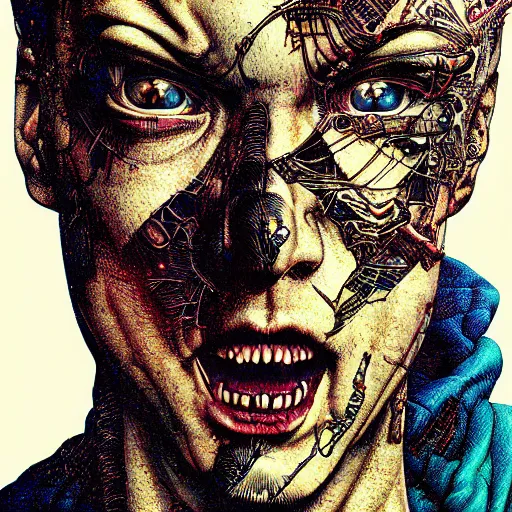 Image similar to portrait of crazy eminem, symmetrical, by yoichi hatakenaka, masamune shirow, josan gonzales and dan mumford, ayami kojima, takato yamamoto, barclay shaw, karol bak, yukito kishiro, areuz