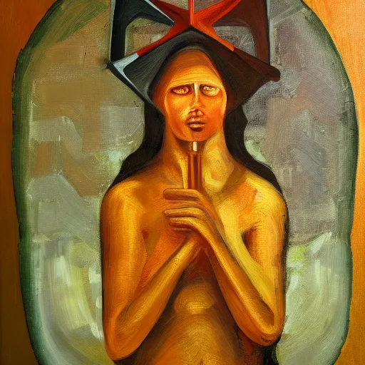 Image similar to deus ex machina, artistic, oil painting,