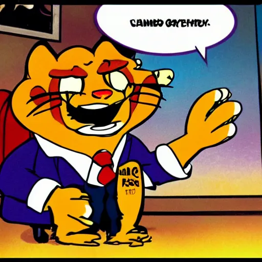 Prompt: a criminally insane garfield. anime style. vivid colors.