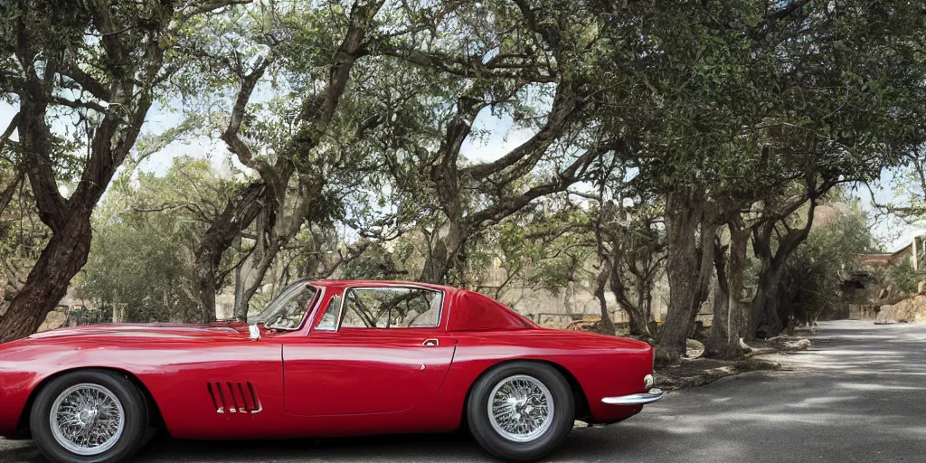 Image similar to photograph, 1958 FERRARI 250 GT, roadster, by Peter Singhof, press release, cinematic, PCH, 8k, depth of field, bokeh. rule of thirds