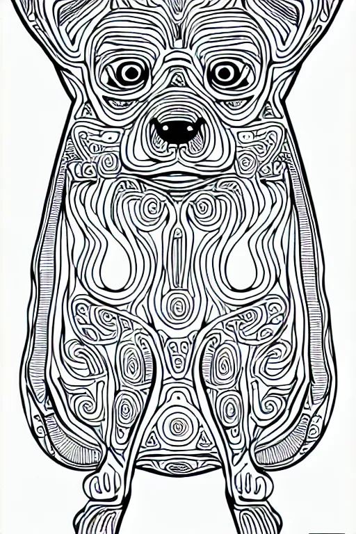 Image similar to puppy dog chart cat statue ornaments fractal ink drawing line art colouring page, vector, margins, fine lines, centered