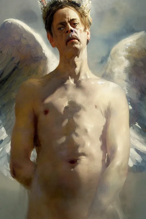 Prompt: beautiful detailed expressive impressionistic oil painting portrait of ancient roman god emperor steve buscemi levitating in angelic pose wearing the civic crown, art by anders zorn, wonderful masterpiece by greg rutkowski, expressive brush strokes, beautiful cinematic light, american romanticism by greg manchess, jessica rossier