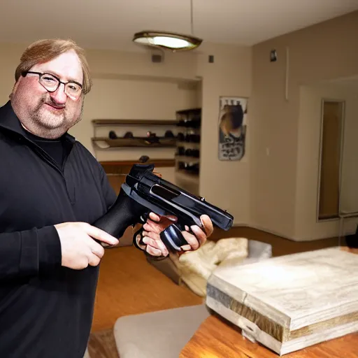 Gabe Newell holding a Steam Deck, Stable Diffusion