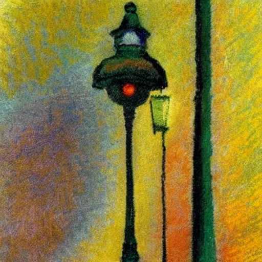 Image similar to streetlamp, rainy, night, kandinsky, impressionist, pastel, high contrast