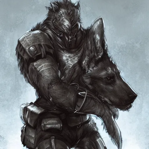 Prompt: a wounded humanoid german shepherd beast - man soldier, heals his wounds in the hospital, artstation.