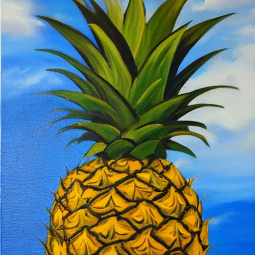Image similar to a pineapple floating in space, oil painting