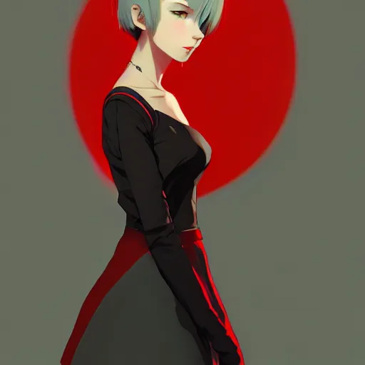 Prompt: elegent girl with gray hair and green eyes, wearing a red and black color dress, in the style of and ilya kuvshinov and greg rutkowski, high quality anime artstyle, intricate