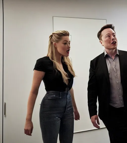 Image similar to Elon Musk arguing with Amber Heard in his office