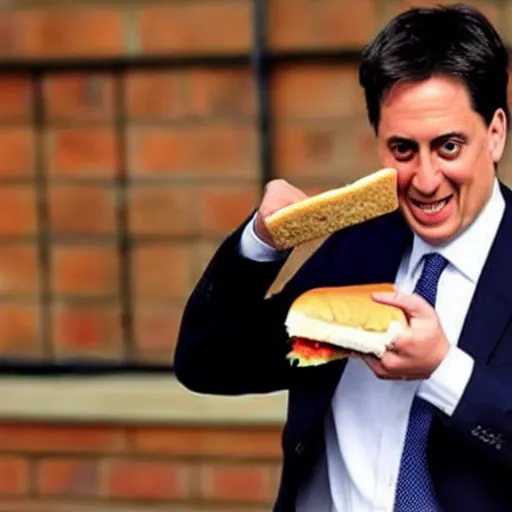 Image similar to Ed Miliband rubbing a sandwich on his face. Photo courtesy of BBC