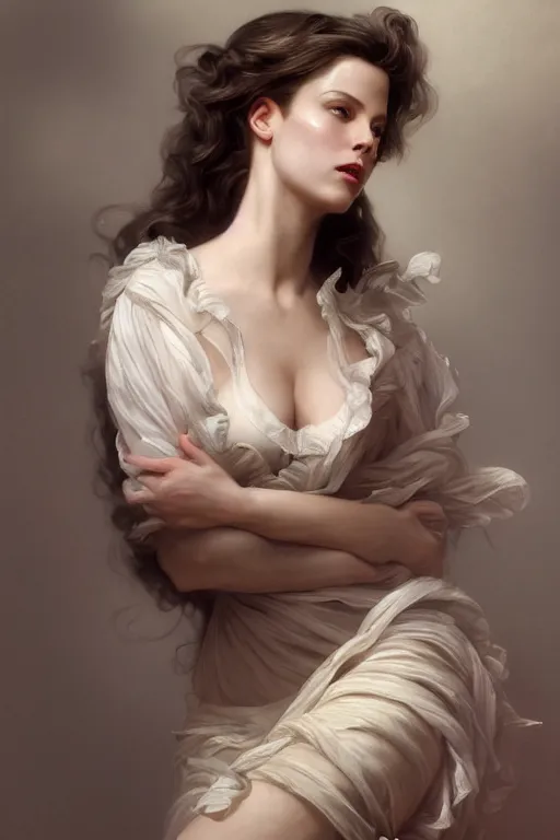 Image similar to art nouveau Kate Beckinsale full body portrait, style portrait painting of François Boucher, Oil Painting, unreal 5, DAZ, hyperrealistic, octane render, Regal, Refined, Detailed Digital Art, RPG portrait, William-Adolphe Bouguereau, Michael Cheval, dynamic lighting, Highly Detailed, Cinematic Lighting, Unreal Engine, 8k, HD