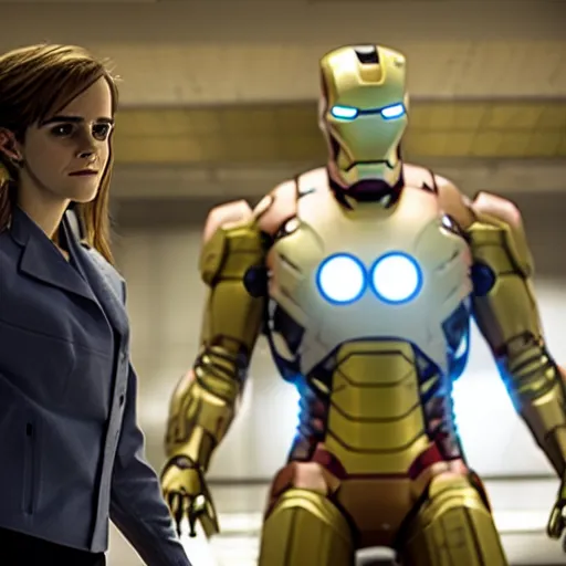 Prompt: a still of emma watson in iron man