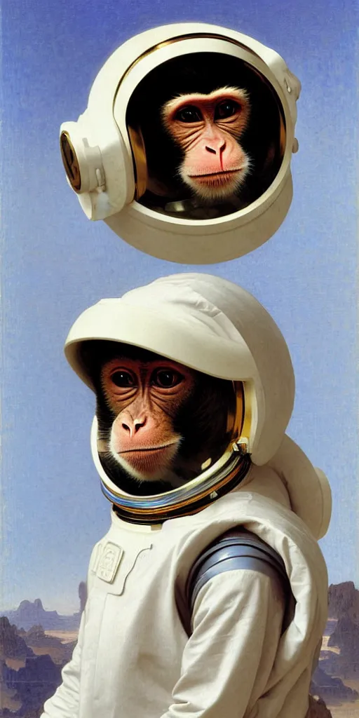 Prompt: portrait of monkey in astronaut helmet, by bouguereau