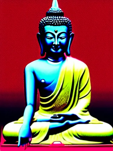 Image similar to the buddha sitting in full lotus position on a microchip