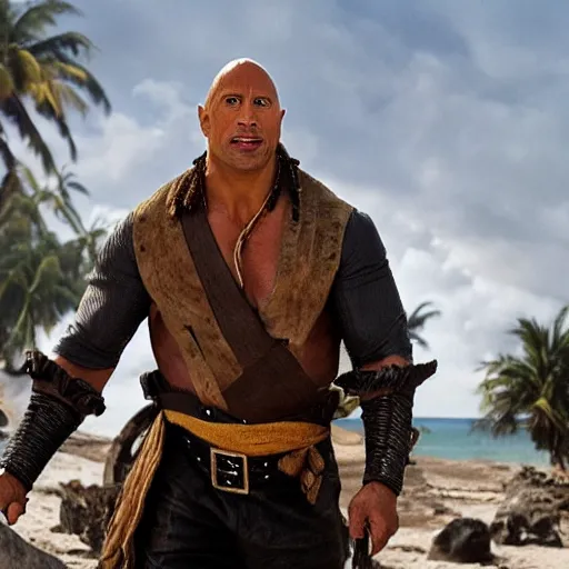 Prompt: Dwayne the rock Johnson in the pirates and the Caribbean