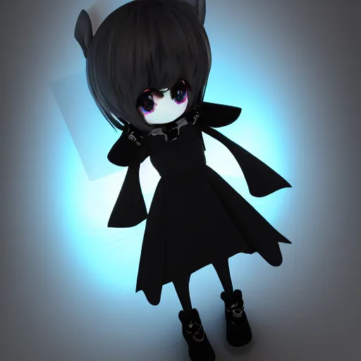 Image similar to cute fumo plush of a pure vantablack girl with a white glowing heart, lens flare, gothic regal, vray
