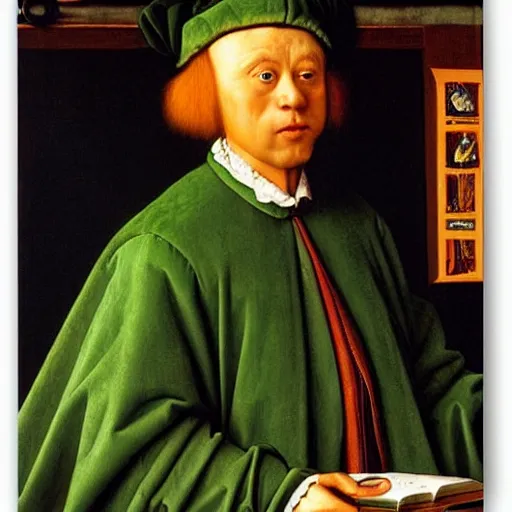 Image similar to portrait of a dramatic parot suffering, painting by Jan van Eyck,