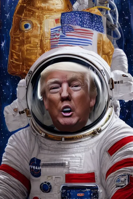 Image similar to trump as an astronaut, oil on canvas, intricate, portrait, 8 k highly professionally detailed, hdr, cgsociety