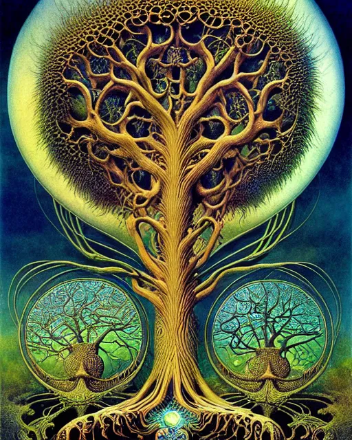 Image similar to tree of life by roger dean and andrew ferez, art forms of nature by ernst haeckel, divine chaos engine, symbolist, visionary, art nouveau, botanical fractal structures, organic, detailed, realistic, surreality