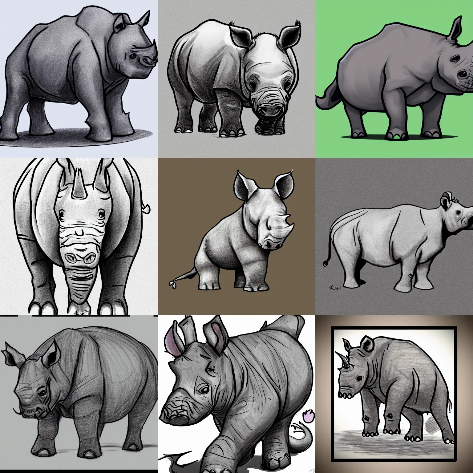 Prompt: sketch round rhinoceros draw in a cartoon style