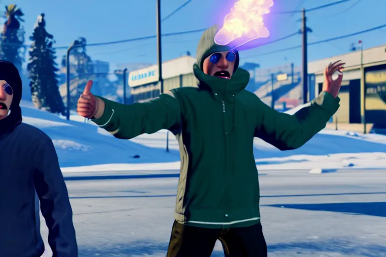 Image similar to An ice mage wreaking havoc in GTA 5