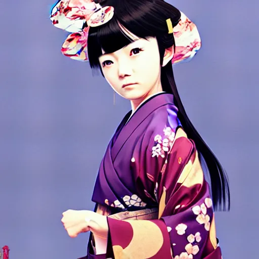 Image similar to digital anime art, a japanese woman in a kimono holding a kanobo, wlop, ilya kuvshinov, artgerm, krenz cushart, greg rutkowski